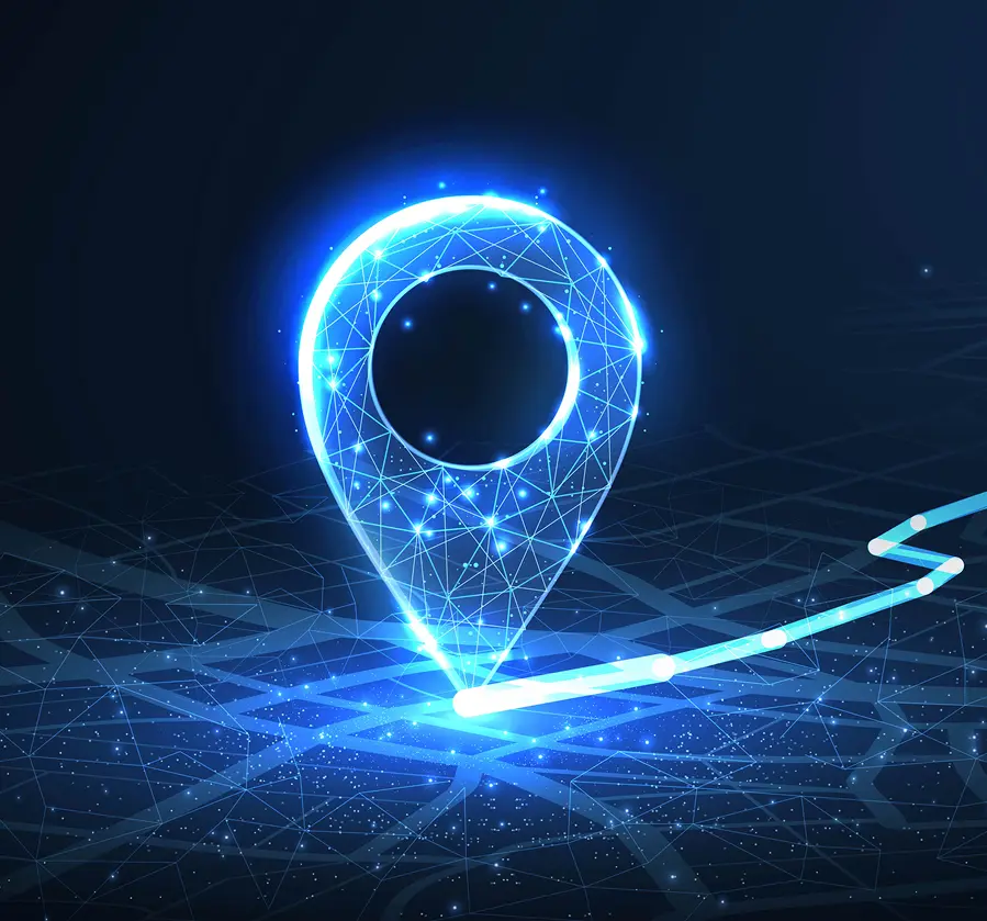 Futuristic location marker graphic