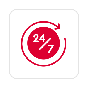 24/7 service icon with red arrow