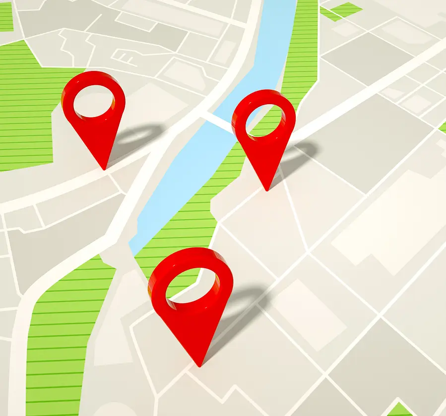 Map with red location pins