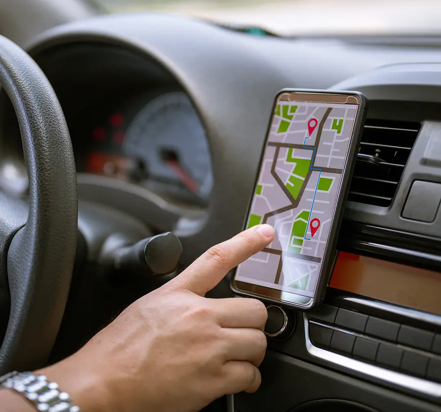 Car dashboard with navigation app