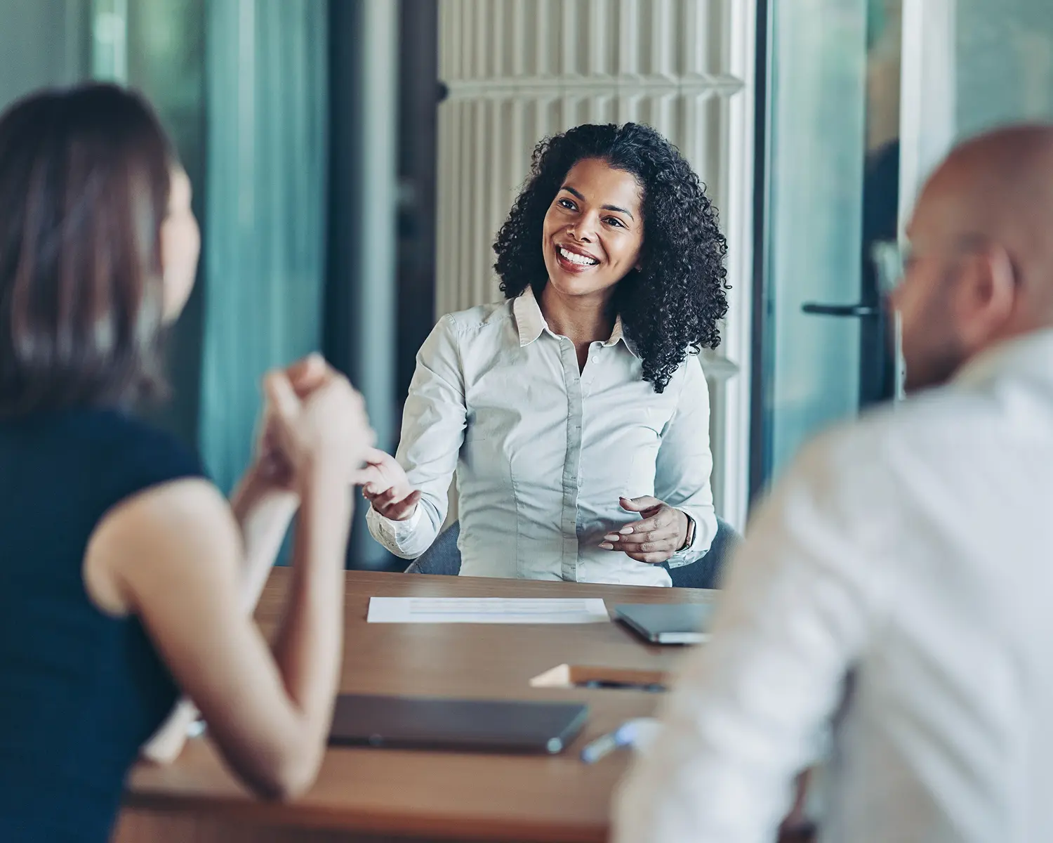 Professional conversation at work table