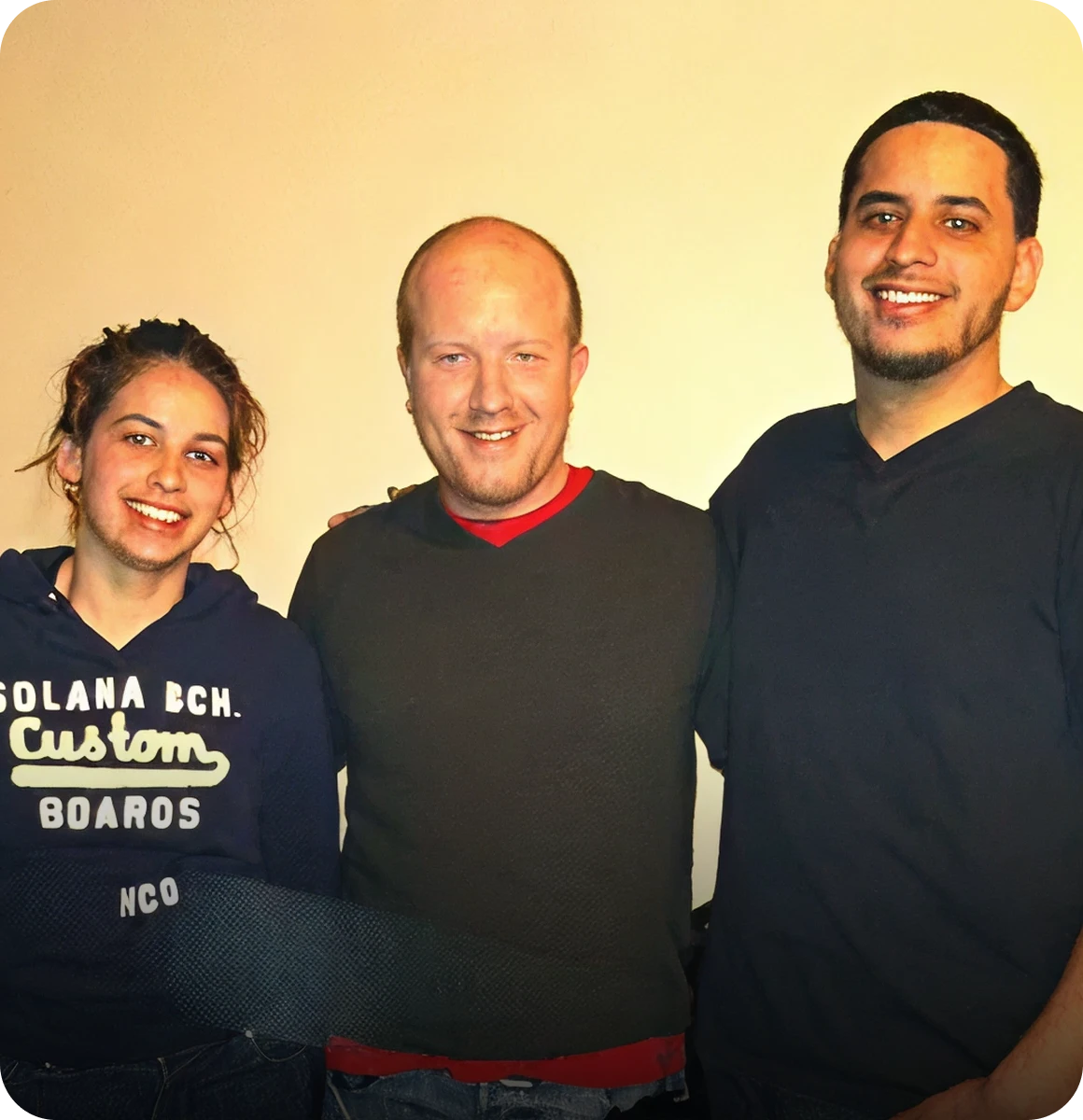 Happy friends posing indoors